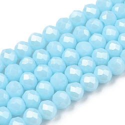 Electroplate Glass Beads Strands, Pearl Luster Plated, Faceted, Rondelle, Light Blue, 3.5x3mm, Hole: 0.4mm, about 123~127pcs/strand, 13.7~14.1 inch(35~36cm)(EGLA-A034-P3mm-A25)