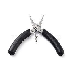 Stainless Steel Jewelry Pliers, Flat Nose Plier, with Plastic Handle & Jaw Cover, Black, 7.7x11.4x1.2cm(PT-C001-03)