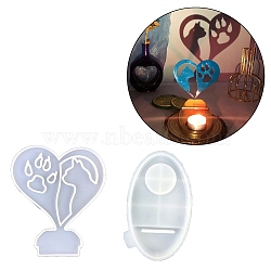 Heart Candle Holder DIY Silhouette Silicone Molds, Wall Floating Shelf Candlestick Molds, Resin Plaster Cement Casting Molds, Cat Shape, 123~140x87~107x4~16mm, Inner Diameter: 104~130x72~103mm, 2pcs/set(SIL-F007-12C)