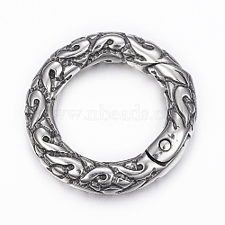 316 Surgical Stainless Steel Textured Spring Gate Rings, O Rings, Ring, Antique Silver, 6 Gauge, 20x4mm, Inner Diameter: 13mm(STAS-K153-A-59AS)