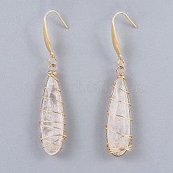 Natural Quartz Crystal Dangle Earrings, with Eco-Friendly Copper Jewelry Wire and 316 Surgical Stainless Steel Earring Hooks, Golden, 62~63mm, Pin: 0.7mm(EJEW-JE03280)