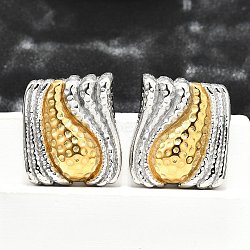 304 Stainless Steel Two-tone Stud Earrings for Women, Real 18K Gold Plated, Left and Right, Rectangle, 30.5x26.5mm(EJEW-R023-01GP-02)