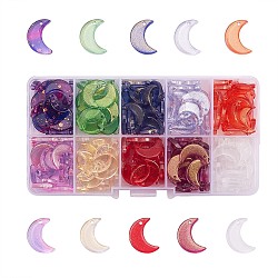 10 Colors Transparent Glass Beads, with Glitter Powder, Top Drilled, Moon, Mixed Color, 16.5x11.5x3mm, Hole: 1.2mm, 20pcs/color(GLAA-CJ0001-32)