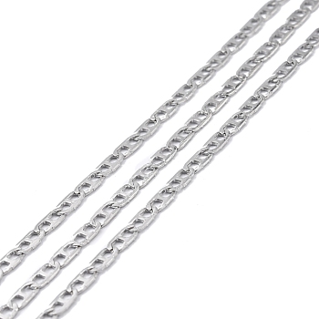304 Stainless Steel Mariner Link Chains, Unwelded, with Spool, Stainless Steel Color, 6x3x0.5mm, about 32.81 Feet(10m)/Roll