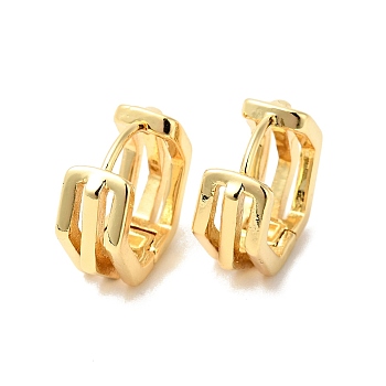 Brass Hexagon Hoop Earrings, Hollow Chunky Earrings for Women, Cadmium Free & Nickel Free & Lead Free, Real 18K Gold Plated, 12.5x14x6mm, Pin: 0.8mm