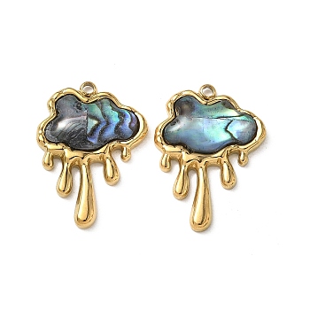 Natural Paua Shell Pendants, 304 Stainless Steel Melting Cloud Charms, Real 18K Gold Plated, Ion Plating(IP), Colorful, 26x18.5x3.5~4mm, Hole: 1.6~1.8mm