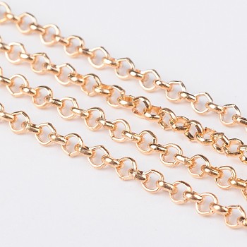 Iron Rolo Chains, Belcher Chain, Unwelded, with Spool, Long-Lasting Plated, Light Gold, 2.5x1mm, about 328.08 Feet(100m)/roll
