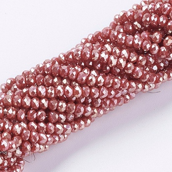 Electroplate Glass Beads Strands, Full Rainbow Plated, Faceted, Rondelle, Red, 3x2mm, Hole: 0.8~1mm, about 185~190pcs/strand, 15.5~16 inch(39.3~40.6cm)