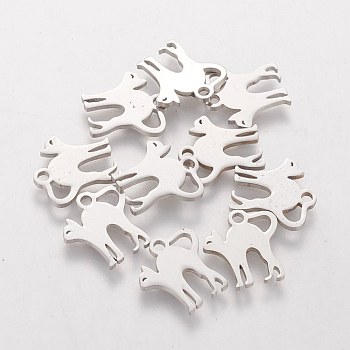 304 Stainless Steel Kitten Charms, Cat Silhouette Shape, Stainless Steel Color, 12.5x12x1mm, Hole: 1.5mm