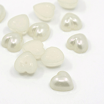 Acrylic Imitation Pearl Cabochons, Dyed, Heart, Creamy White, 10.5x10.5x5mm, about 1500pcs/bag