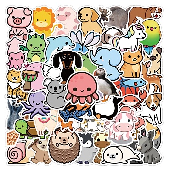50Pcs Paper Stickers, Self-adhesion, for DIY Albums Diary, Laptop Decoration Cartoon Scrapbooking, Animal Pattern, 50~70mm