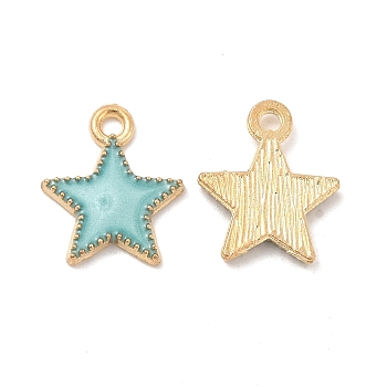 Alloy Enamel Charms, Star Charm, Light Gold, Pale Turquoise, 15x13x2mm, Hole: 2mm