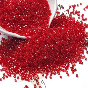 Transparent Colours Glass Seed Beads, Cylinder, Crimson, 1.6x1.3mm, Hole: 0.8mm, about 60000pcs/pound