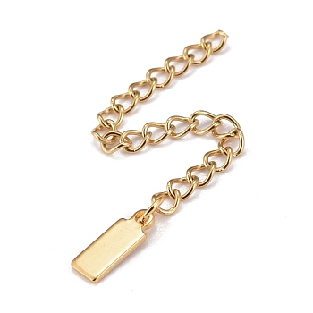 304 Stainless Steel Chain Extender, Curb Chain, with 202 Stainless Steel Charms, Rectangle, Golden, 63mm, Link: 3.7x3x0.5mm, Rectangle: 10.5x4x1mm