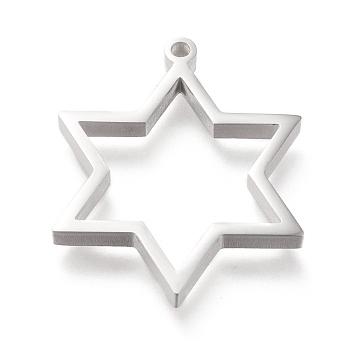 304 Stainless Steel Open Back Bezel Pendants, Double Sided Polishing, For DIY UV Resin, Epoxy Resin, Pressed Flower Jewelry, Star of David, Stainless Steel Color, 32.5x26x3mm, Hole: 2mm