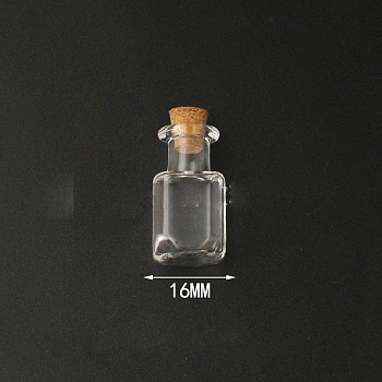 Mini High Borosilicate Glass Bottle Bead Containers, Wishing Bottle, with Cork Stopper, Rectangle, Clear, 2.4x1.6cm