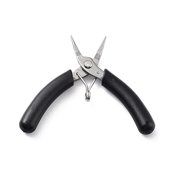 Stainless Steel Jewelry Pliers, Flat Nose Plier, with Plastic Handle & Jaw Cover, Black, 7.7x11.4x1.2cm