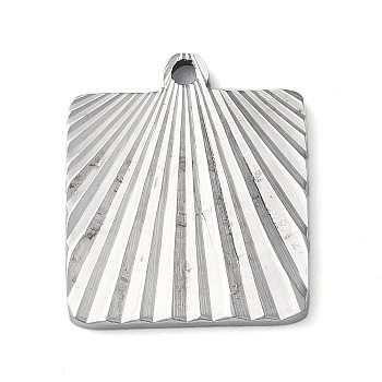 304 Stainless Steel Pendants, Square Charm, Stainless Steel Color, 20x17x1.8mm, Hole: 1.6mm