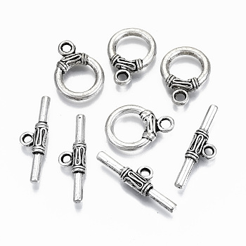 Tibetan Style Toggle Clasps, Ring, Cadmium Free & Lead Free, Antique Silver, Ring: 20x14x3mm, Hole: 2mm, Bar: 27x8x3.5mm, Hole: 2mm, about 11sets/35g