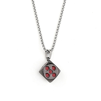 Zinc Alloy with Enamel Dice Pendant Necklaces, 201 Stainless Steel Chain Necklaces, Gunmetal & Stainless Steel Color, 23.23 inch(59cm)