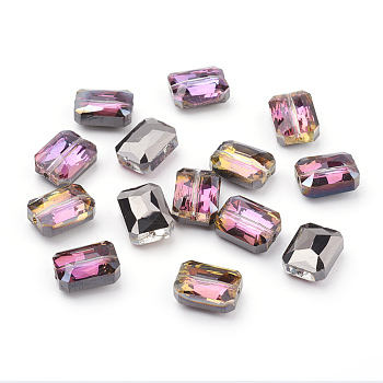 Half Plated Faceted Rectangle Electroplate Glass Beads, Purple, 12x9x7mm, Hole: 1mm
