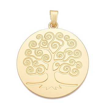 Plating Alloy Big Pendants, Flat Round with Tree of Life Charms, Lead Free & Nickel Free & Cadmium Free, Golden, 72.5x65.5x2mm, Hole: 5.5x12mm