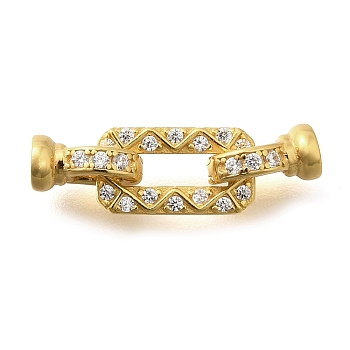 925 Sterling Silver Micro Pave Clear Cubic Zirconia Fold Over Clasps, Rectangle, Real 18K Gold Plated, 19mm