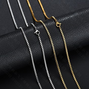 Stainless Steel Box Chain Necklace, Real 18K Gold Plated, 19.69 inch(50cm)