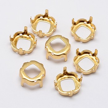 Square Brass Rhinestone Claw Settings, Open Back Settings, Golden, 10x10x0.4mm, Fit for 10x10mm cabochon, about 800pcs/bag