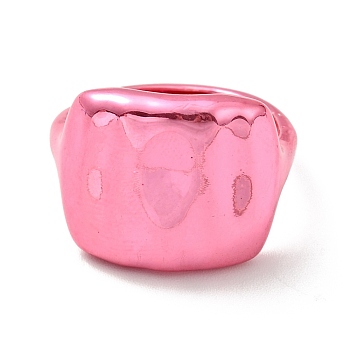 Brass Rectangle Signet Adjustable Ring for Women, Cadmium Free & Lead Free, Hot Pink, US Size 5 1/4(15.9mm)