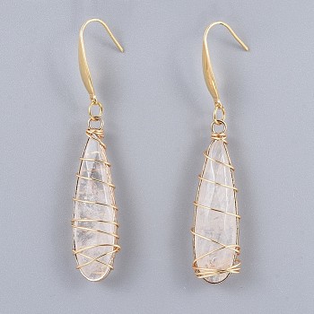 Natural Quartz Crystal Dangle Earrings, with Eco-Friendly Copper Jewelry Wire and 316 Surgical Stainless Steel Earring Hooks, Golden, 62~63mm, Pin: 0.7mm