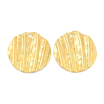 Ion Plating(IP) 304 Stainless Steel Pendants, Textured, Flat Round Charm, Real 18K Gold Plated, 30x29x2mm, Hole: 2mm