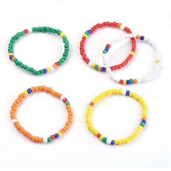 Kids Stretch Bracelets, with Glass Seed Beads, Mixed Color, 1-3/4 inch(4.6cm)