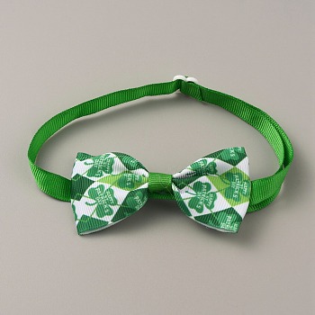 Adjustable Cloth Pet Bow Ties, Pet's Collars, with Plastic Buckles, for Saint Patrick's Day, Rhombus Pattern, 240~395mm