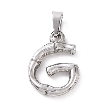 304 Stainless Steel Pendants, Bamboo Style, Stainless Steel Color, Letter.G, 19x14x3.5mm, Hole: 3x7mm