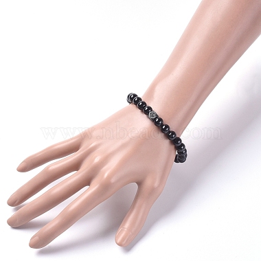 Unisex Round Natural Black Agate Beaded Stretch Bracelets(BJEW-JB04845-01)-5
