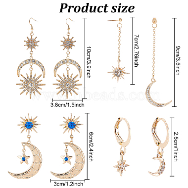 4 Pairs 4 Style Crescent Moon & Star Rhinestone Front Back Stud & Dangle & Leverback Earrings(EJEW-AN0001-62)-2