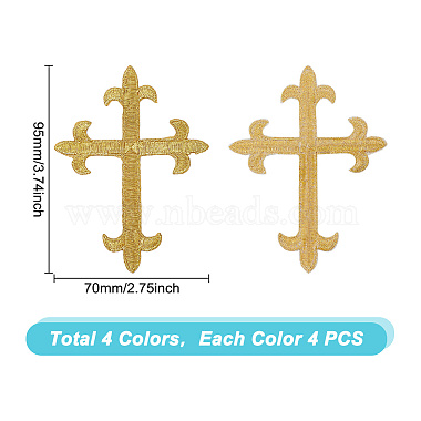 16Pcs 4 Styles Cross Fleury Polyester Embroidery Iron on Applique Patch(PATC-DC0001-02)-2