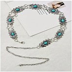 Alloy with Dyed Synthetic Turquoise Rhombus Link Chain Waist Belly Chains for Women, Antique Silver, 600mm(FS-WG59013-01)