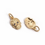 Golden Plated Brass Micro Pave Cubic Zirconia Charms, with Jump Rings, Cadmium Free & Lead Free, Sugar Skull, Blue, 12.5x7.5x1.5mm, Hole: 3.5mm(ZIRC-L091-038B)