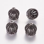 Brass Cubic Zirconia Beads, Crown, Gunmetal, 13x14mm, Hole: 1.5mm, 9mm Inner Diameter(ZIRC-F001-183B-B)