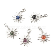 Natural Mixed Stone Pendants Decorations, with Alloy Sun and Zinc Alloy Lobster Claw Clasps, 40mm, Sun: 25x26x4mm(HJEW-JM00619)