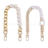 Givenny-EU 2Pcs 2 Style Resin Bag Handles & Aluminium Cable Chain Bag Straps, with Acrylic Pearl Beads & Alloy Clasps, for Bag Straps Replacement Accessories, Golden, 36cm, 1pc/style(FIND-GN0001-33)