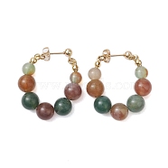 Natural Agate Beaded Hoop Earrings, 304 Stainless Steel Jewelry for Women, Golden, 35x8.5mm(EJEW-JE05880)