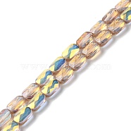 Transparent Electroplate Glass Beads Strands, AB Color, Faceted Rectangle, Tan, 7x4.5x3.5mm, Hole: 1.2mm, about 77~71pcs/strand, 21.06''~22.44''(53.5~57cm)(GLAA-Q099-G01-10)