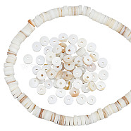 Freshwater Shell Beads Strands, Disc/Flat Round, Heishi Beads, 5~5.5x0.5~2.5mm, Hole: 1mm, about 220~221pcs/strand, 15.75~16.5 ''(40~42cm), 1 strand/box(BSHE-NB0001-16)