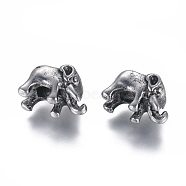 304 Stainless Steel European Beads, Large Hole Beads, Elephant, Antique Silver, 14x9.5x9.5mm, Hole: 4.5mm(STAS-G204-12AS)