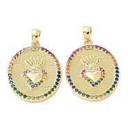 Rack Plating Brass with Cubic Zirconia Pendants, 
Cadmium Free & Lead Free, Flat Round with Carrot, Colorful, 23x17.5x2.5mm, Hole: 4x2.5mm(KK-B076-08G)