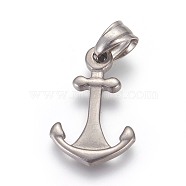 304 Stainless Steel Pendants, Anchor, Stainless Steel Color, 22.5x15x1.5mm, Hole: 4.5x5.5mm(STAS-E449-37P)
