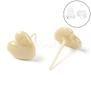 Hypoallergenic Bioceramics Zirconia Ceramic Heart Stud Earrings, No Fading and Nickel Free, Navajo White, 9.8x9.8mm(EJEW-C065-02A)